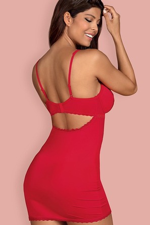 Сорочка сексуальная красная Obsessive JOLIEROSE с кружевной отделкой, S/M