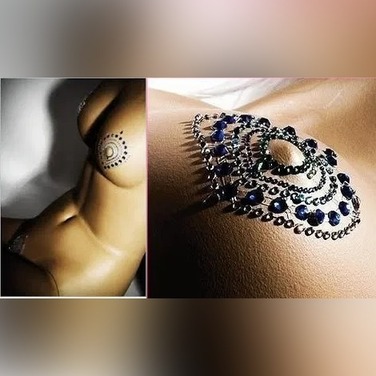 Прикраси для грудей та бікіні зі стразами Bijoux Indiscrets Flamboyant смарагдово-блакитний