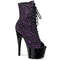 Чоботи Pleaser Adore-1021MG *7-дюймовий каблук, 2 3/4-дюймові черевики з відкритим носком на шнурівці, збоку блискавка, фіолетові/чорні
