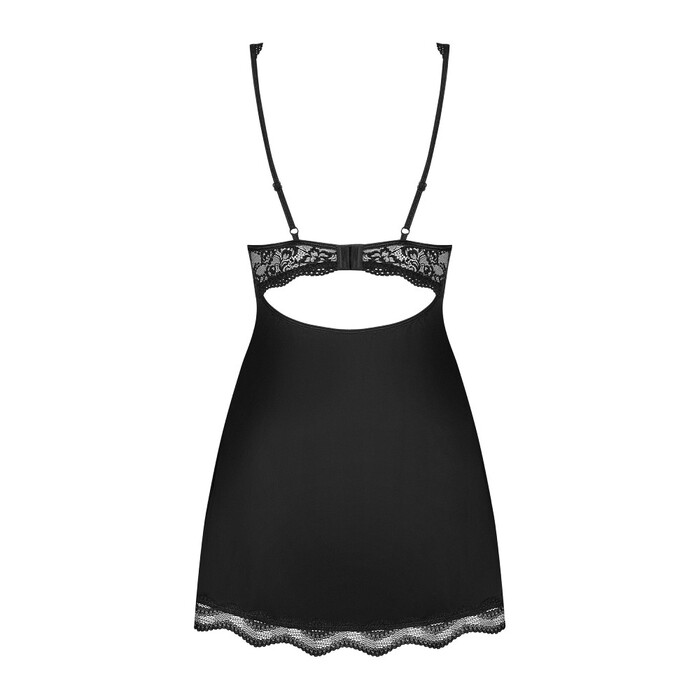 Пеньюар на косточках Obsessive LUVAE с трусиками в комплекте, черный, XS/S