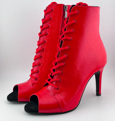 Профессиональные ботильоны для High Heels Premier из натуральной кожи, модель 'Красная змея', с открытым носком и шнуровкой, красный цвет
