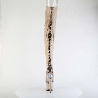 Сапоги Spectator-3030, каблук 7 дюймов, 3-дюймовые текстурированные PF-сапоги со шнуровкой сзади, молния сбоку, бежевая искусственная кожа/прозрачно-бежевый