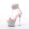 Босоножки Pleaser Sky-327RSI *Каблук 7 дюймов, 2 3/4 дюйма, PF-манжета на щиколотке, босоножкии с RS, молния сзади, серебристый/нежно-розовый