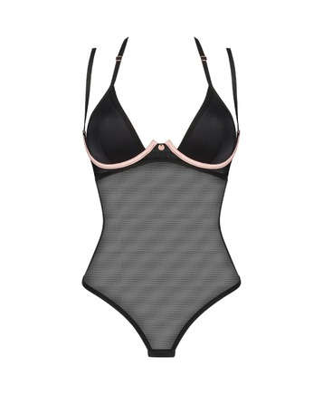 Боди полупрозрачное Obsessive Selinne лиф на косточках и с двойными бретелями, черное, XS-S