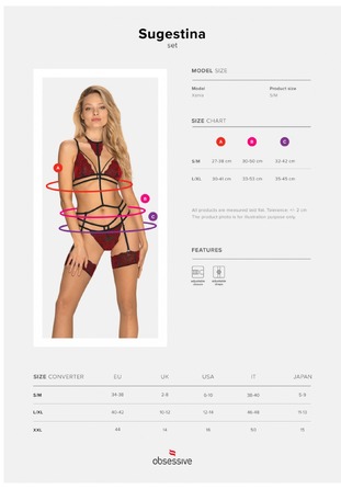 Комплект кружевной с поясом для чулок Obsessive Sugestina 3-pcs set L/XL