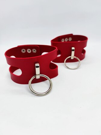 Ошейник с поводком и наручниками Candy Hero 'Fet 25' RED, экокожа, ручная работа