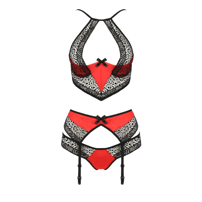 Комплект белья с поясом для чулков SCARLET SET red S/M - Passion