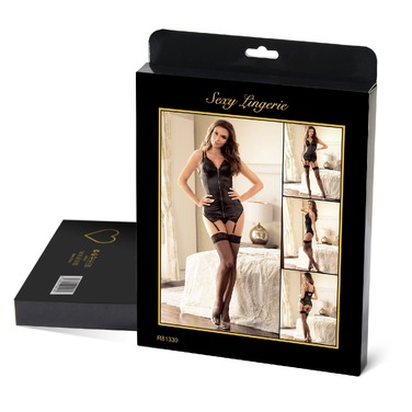 Корсет с подтяжками и подвязками Star Night на молнии, черный, L