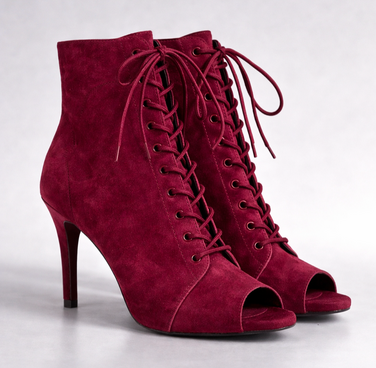 Профессиональные ботильоны для High Heels Premier из натуральной замши, бордовые, с открытым носком и шнуровкой