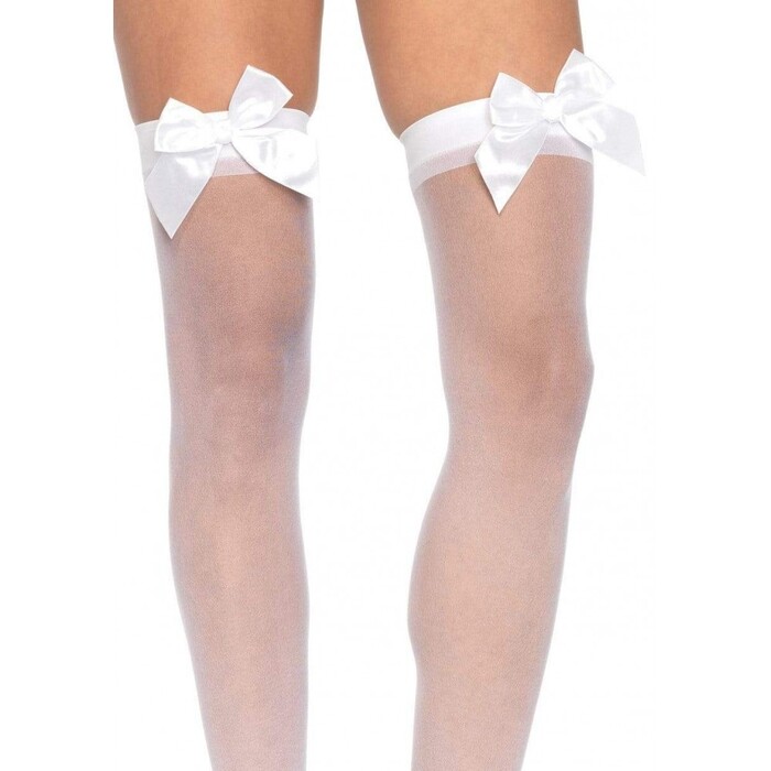 Панчохи з бантиком Leg Avenue Sheer Thigh Highs, білі, O/S