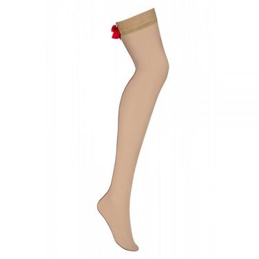 Чулки красный бант Obsessive S808 stockings beige S/M