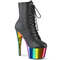 Чоботи Pleaser Adore-1020RC *7 дюймів на підборах, хромовані черевики на шнурівці 2 3/4 дюйма, блискавка збоку, чорні, веганська шкіра/різнокольорові