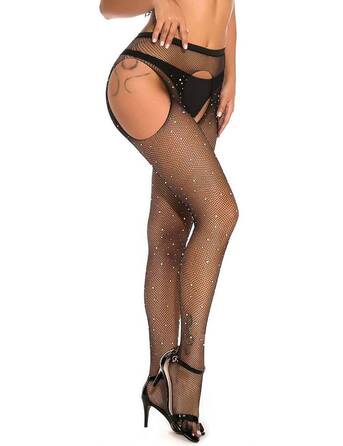 Колготки прикрашені стразами з імітацією панчох Star Night Diamonds Pantyhose чорний, XS-M