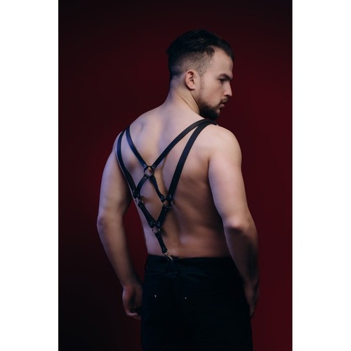 Портупея-подтяжки мужская из натуральной кожи, черная, One Size