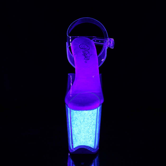 Босоніжки Flamingo-808UVG на підборах 8 дюймів, босоніжки з ремінцем на щиколотці 4 дюйми з блискітками, прозорі/білі