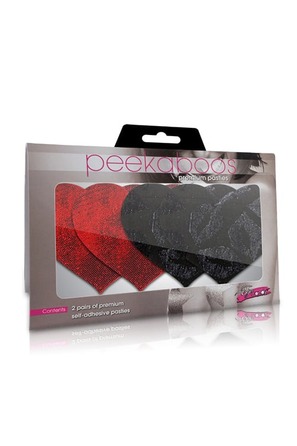 Набор накладок для сосков в виде сердечек Peekaboos Stolen Kisses Hearts черный-красный