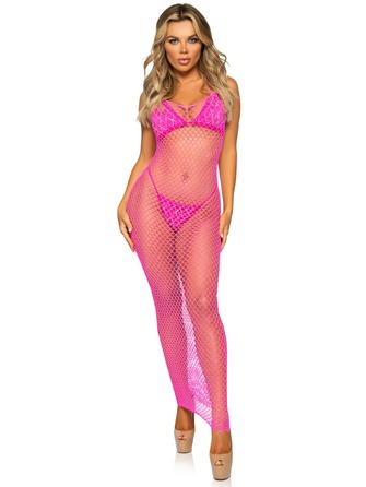 Длинное платье из сетки Leg Avenue, неоново-розовое