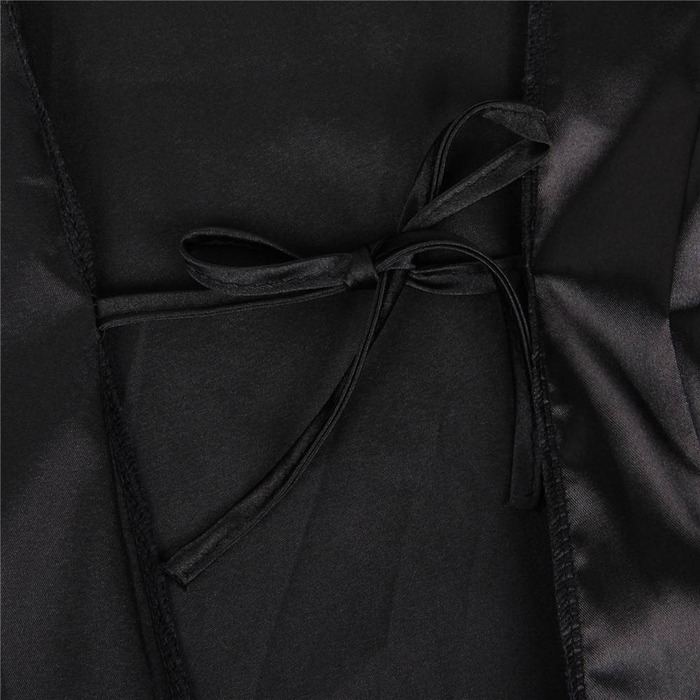 Халат чорний під пояс та довгими мереживними рукавами Star Night стрінги в комплекті, XS/S