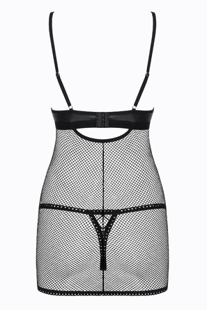 Cорочка сетка Obsessive Redella трусики в комплекте, черный, S/M