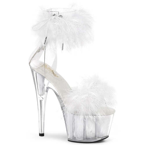 Босоніжки Adore-724F на підборах 7 дюймів, з хутра марабу PF з манжетою на щиколотці 2 3/4 дюйма, блискавка ззаду, білі