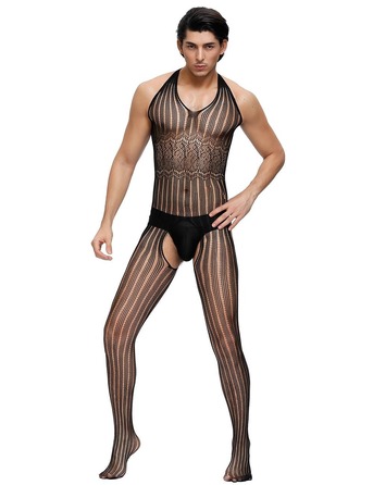 Комбінезон чоловічий чорний з малюнком у смужку Star Night та відкритим доступом та спиною, One Size