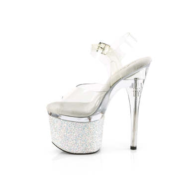 Босоніжки Esteem-708LG на підборах 7 дюймів, босоніжки з ремінцем на щиколотці 3 дюйми, прозорі/білі