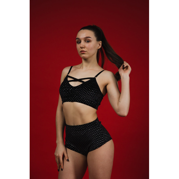 Classic Sparkle – Оксамитові шорти з блиском для pole dance, heels та сценічних виступів - чорний у крапку