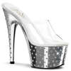 Шлепанці Stardust-701 на підборі 7 дюймів, хромовані шлепанці з декоративними стразами 2 3/4 дюйма, прозорі/срібні