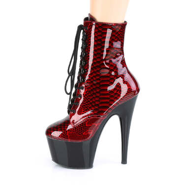 Ботинки Adore-1020SP *7-дюймовый каблук, 2 3/4-дюймовый PF-ботинок со шнуровкой спереди, молния сбоку, красно-черный