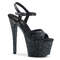 Босоніжки Pleaser Sky-309MMG на підборах 7 дюймів, 2 3/4 дюйма з ремінцем на щиколотці з міні-блискітками, чорні, з веганської шкіри/чорні