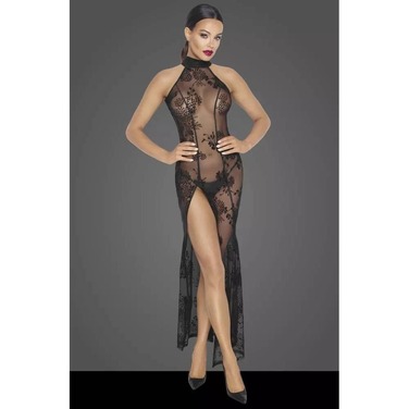 Платье длинное сексуальное с узорами L F239 Noir Handmade, черное