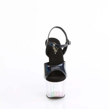 Босоніжки Adore-709HT на підборах 7 дюймів, тоновані босоніжки з ремінцем на щиколотці 2 3/4 дюйма, чорні голограмні/прозорі