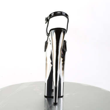 Босоножки Beyond-009, каблук 10 дюймов, серебристо-хромированные босоножкии с ремешком на щиколотке, чёрно-серебристый хром