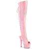 Сапоги Adore-3019HWR, каблук 7 дюймов, ботфорты с открытым носком и пяткой 2 3/4 дюйма, молния сбоку, нежно-розовый эластичный голографический принт