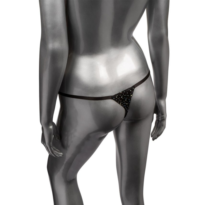 Трусики стринги со стразами и открытым доступом CalExotics Crotchless Thong, черный