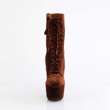 Ботинки Adore-1045VEL, каблук 7 дюймов, высота 2 3/4 дюйма, бархатные ботильоны со шнуровкой спереди, темно-коричневые