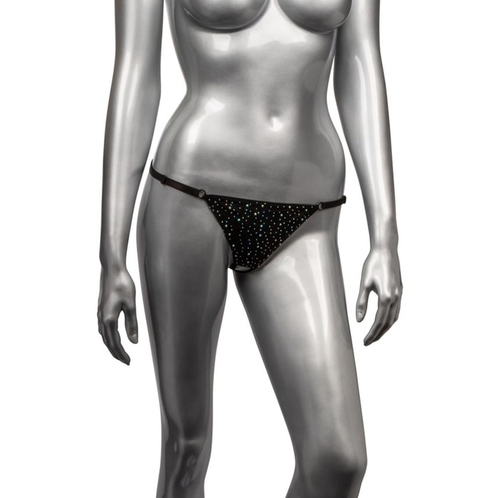 Трусики стринги со стразами и открытым доступом CalExotics Crotchless Thong, черный
