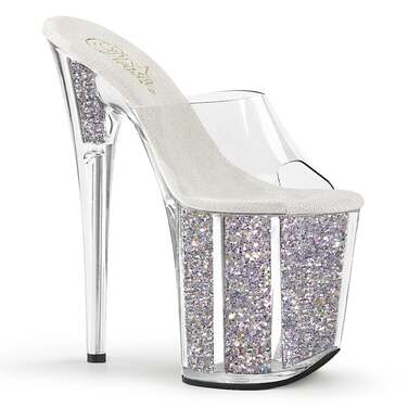 Шльопанці Flamingo-801G на підборах 8 дюймів, шльопанці PF 4 дюйми з блискітками на підборах, прозорі/сріблясті