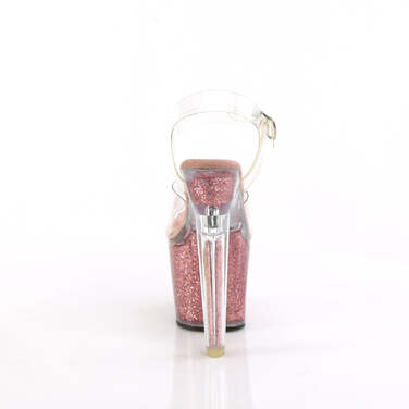 Босоніжки Lovesick-708SG *7 дюймів на підборах, 3 1/4 дюйма з ремінцем на щиколотці PF з переливчастими блискітками, прозорі/рожеві