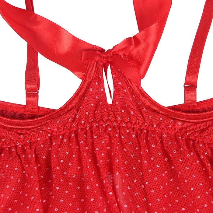 Пеньюар в горошек с бантами на груди Star Night и стринги в комплекте, красный, XS/S