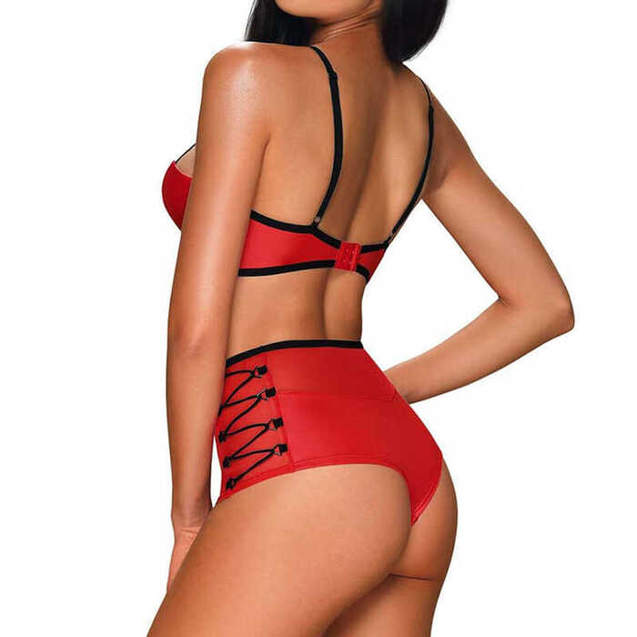 Комплект красный Obsessive Leatheria с контрастным черным кантом, S/M