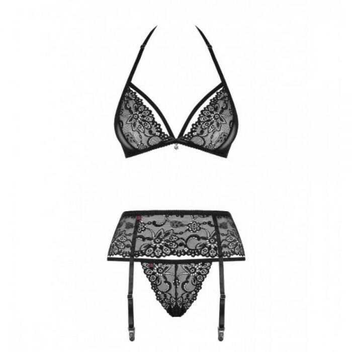Комплект с поясом для чулок Obsessive 838-SEG-1 3 pcs set black S/M