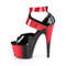 Босоножки Pleaser Adore-700-16, каблук 7 дюймов, высота 2 3/4 дюйма, двухцветные босоножкии с закрытым задником и ремешком на щиколотке, красные/черные
