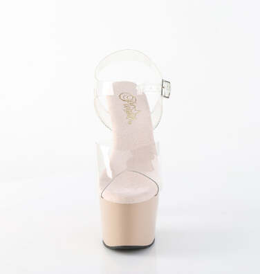 Босоніжки Adore-708 на підборах 7 дюймів, босоніжки з ремінцем на щиколотці 2 3/4 дюйма, прозорі/тілові