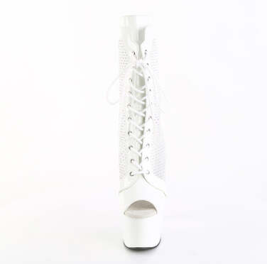 Чоботи Adore-1048RSNT на підборах 7 дюймів, чоботи до щиколотки з відкритим носком 2 3/4 дюйма, з блискавкою збоку, білі, з лакової сітки/білі