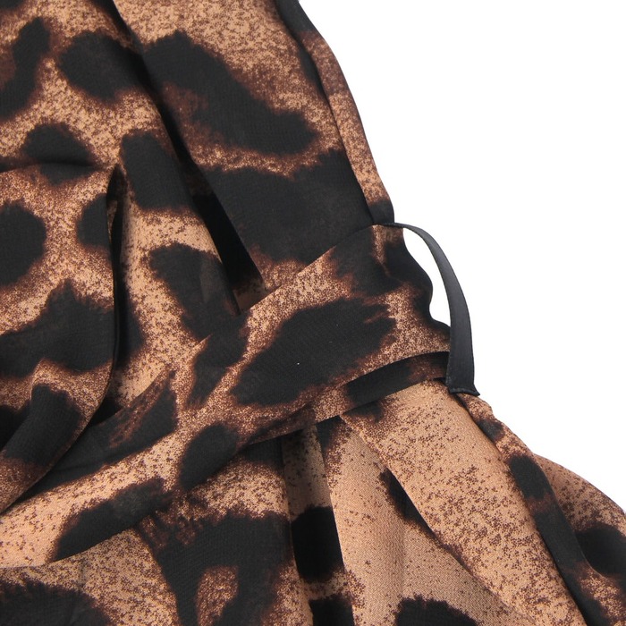 Сексуальний шифоновий довгий халат з поясом і декоративним пір'ям Star Night леопардовий принт, M