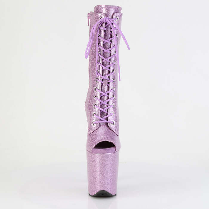 Ботинки Flamingo-1041GP **Каблук 8 дюймов, 4-дюймовый открытый носок, шнуровка, боковая молния, сиреневый блестящий лак