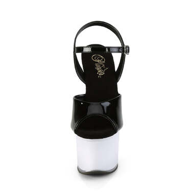 Босоніжки Discolite-709 на підборах 7 дюймів, ремінець на щиколотці 2 3/4 дюйма з підсвічуванням LED, чорні/білі