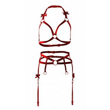 Портупея та пояс для панчох з бантиками Candy Hero 'Kit17' з екошкіри, червоні