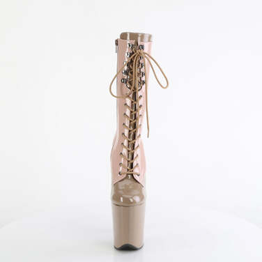 Чоботи Flamingo-1054DC *8-дюймовий каблук, 4-дюймові PF двоколірні черевики на шнурівці до середини ікри, блискавка збоку, рум'яно-коричневі